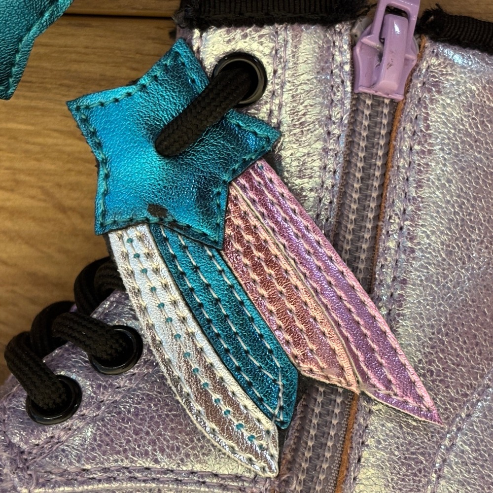 OLIVIA MILLER GIRL Crystal Sky Combat Boots Purple Kids Size 5 Metallic Lace Up - Picture 9 of 11